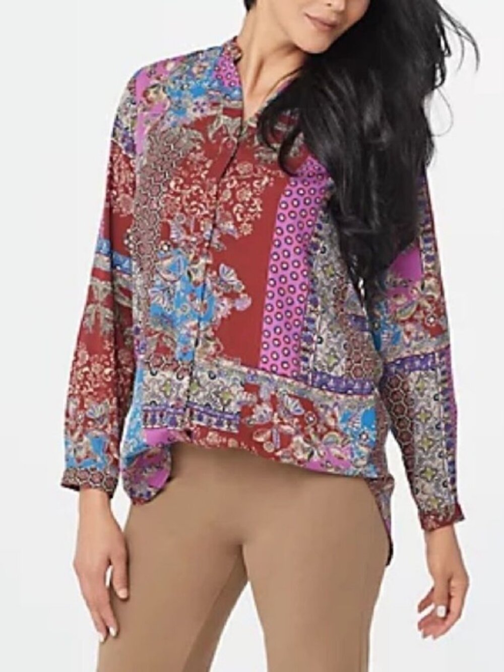 Joan Rivers Patchwork Print Textured Blouse